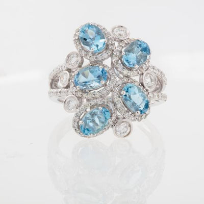 14K WHITE GOLD AQUA AND DIAMOND RING - Tapper's Jewelry 