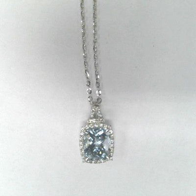 14K White Gold Aquamarine and Diamond  Necklace