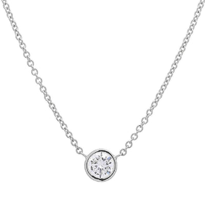 14K White Gold Bezel Set Round Diamond Necklace - Tapper's Jewelry 