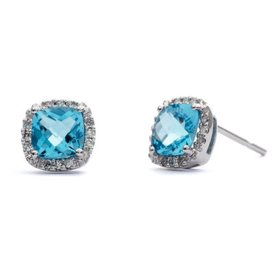 14K White Gold Blue Topaz and Diamond  Earrings - Tapper's Jewelry 