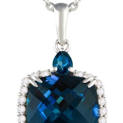 14K WHITE GOLD BLUE TOPAZ AND DIAMOND NECKLACE - Tapper's Jewelry 