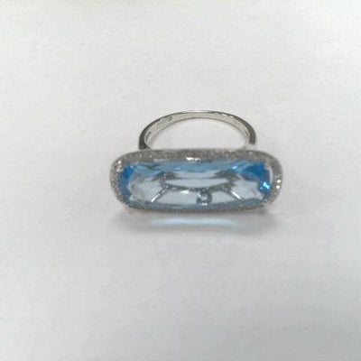 14K White Gold Blue Topaz and Diamond  Ring - Tapper's Jewelry 