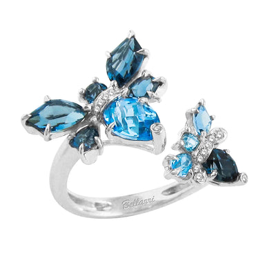 14K White Gold Blue Topaz and Diamond  Ring - Tapper's Jewelry 
