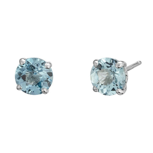 14K White Gold Round Blue Topaz Stud Earrings