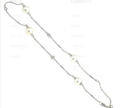 14K White Gold Cultured Pearl and Diamond  Bracelet - Tapper's Jewelry 