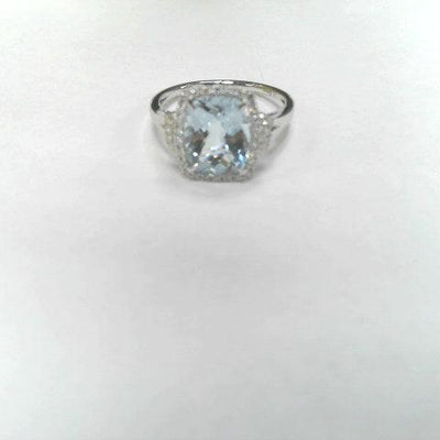 14K White Gold Diamond and Aquamarine  Ring - Tapper's Jewelry 