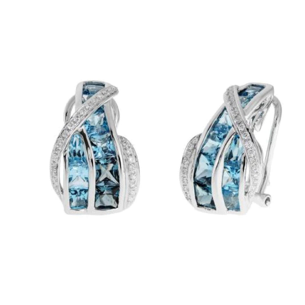 14K White Gold Diamond and Blue Topaz Earrings