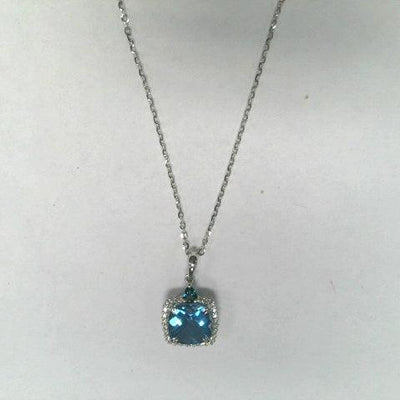 14K White Gold Diamond and Blue Topaz  Necklace - Tapper's Jewelry 