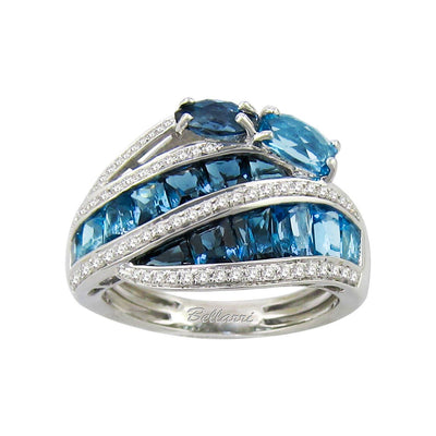 14K White Gold Diamond and Blue Topaz  Ring - Tapper's Jewelry 