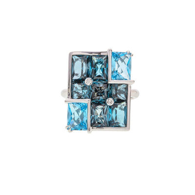14K White Gold Diamond and Blue Topaz  Ring - Tapper's Jewelry 