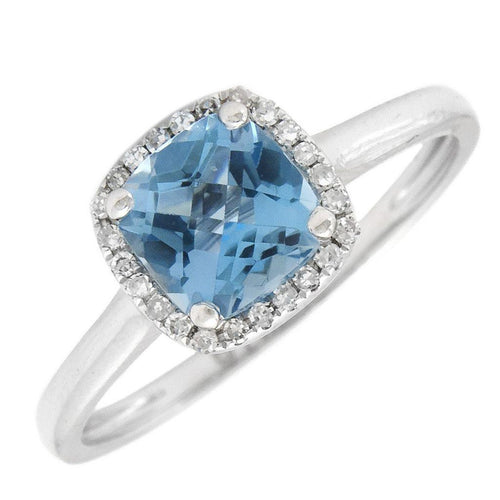 14K White Gold Diamond and Topaz  Ring