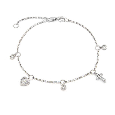 14K WHITE GOLD DIAMOND CHARM BRACELET - Tapper's Jewelry 