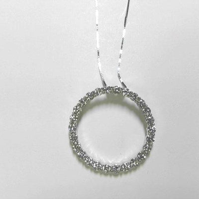14K WHITE GOLD DIAMOND CIRCLE PENDANT NECKLACE