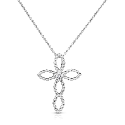 14K White Gold Diamond Cross Necklace