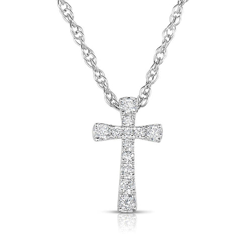 14K White Gold Diamond Cross Pendant Necklace