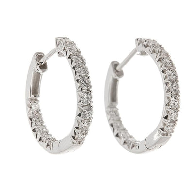 14K White Gold Diamond Huggie Hoop Earrings