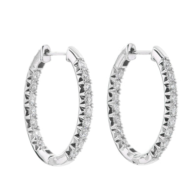 14K White Gold Diamond Inside Out Hoop Earrings