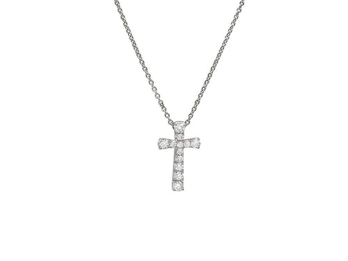 14K White Gold Diamond Cross Pendant Necklace