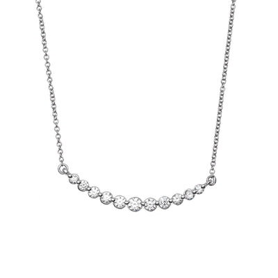 14K White Gold Curved Round Diamond Bar Necklace