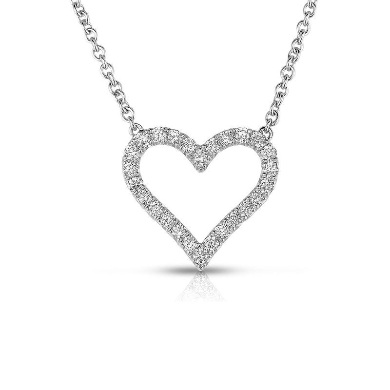 14K White Gold Diamond Open Heart Necklace