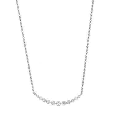 14K White Gold Curved Round Diamond Bar Necklace