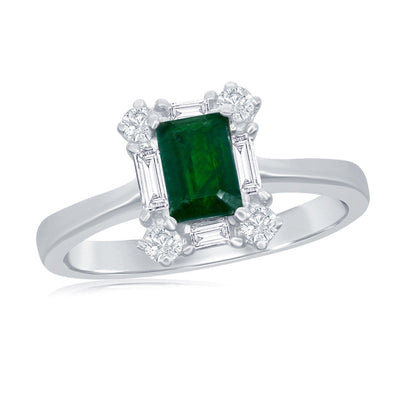 14K White Gold Emerald and Diamond  and Diamond Ring - Tapper's Jewelry 