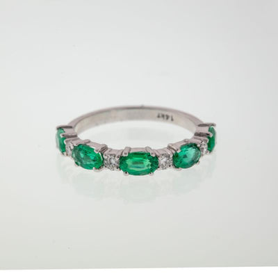 14K White Gold Emerald and Diamond  Band - Tapper's Jewelry 