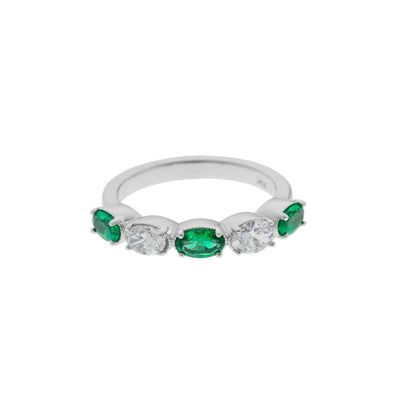 14K White Gold Emerald and Diamond  Band - Tapper's Jewelry 