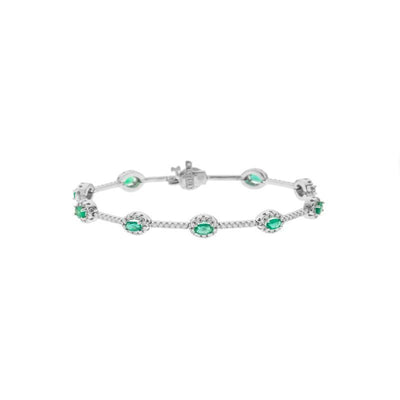 14K WHITE GOLD EMERALD AND DIAMOND BRACELET