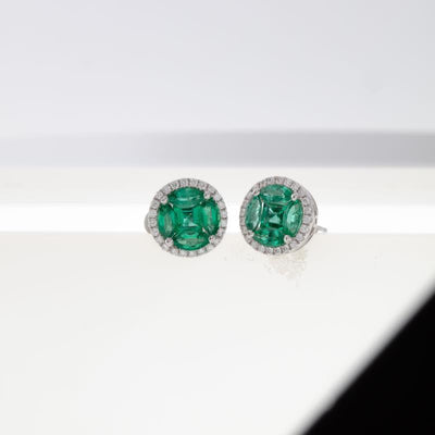 14K White Gold Emerald and Diamond  Earrings - Tapper's Jewelry 
