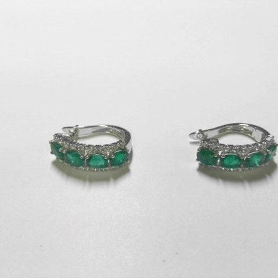 14K White Gold Emerald and Diamond  Earrings