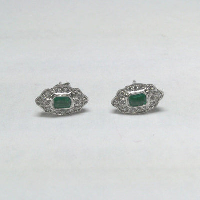 14K White Gold Emerald and Diamond  Earrings - Tapper's Jewelry 