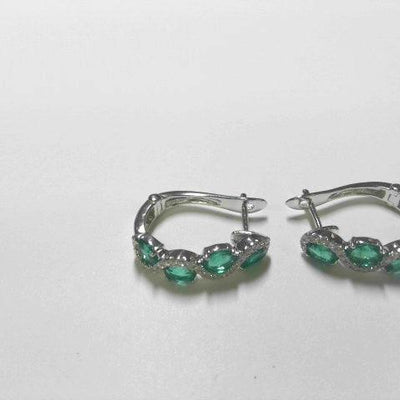 14K White Gold Emerald and Diamond  Earrings