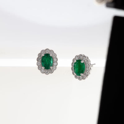 14K White Gold Emerald and Diamond  Earrings - Tapper's Jewelry 