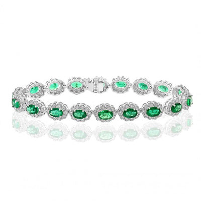 14K WHITE GOLD EMERALD AND DIAMOND ETERNITY BRACELET
