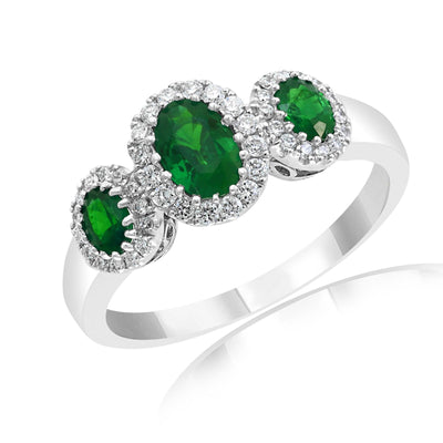 14K White Gold Emerald and Emerald  and Diamond Ring - Tapper's Jewelry 