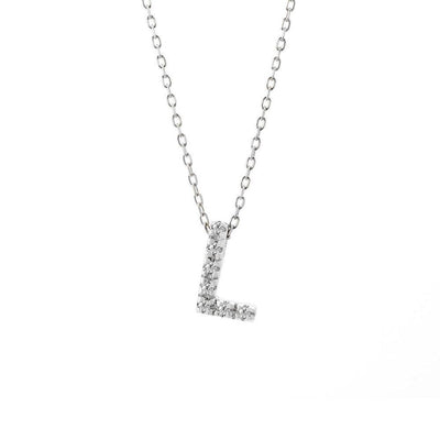 14K WHITE GOLD L INITIAL DIAMOND NECKLACE - Tapper's Jewelry 