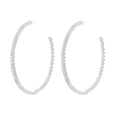 14K White Gold Round Diamond Hoop Earrings - Tapper's Jewelry 