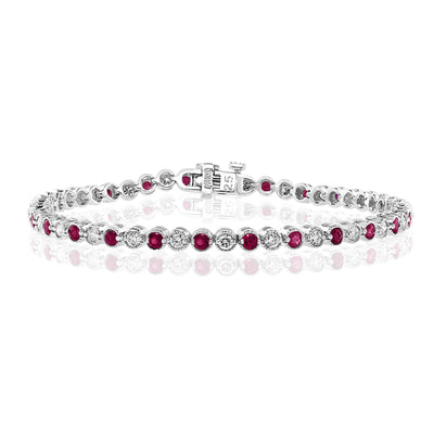 14K WHITE GOLD RUBY AND DIAMOND BRACELET