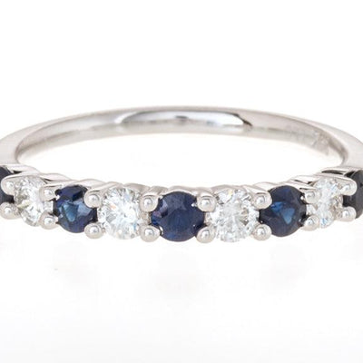 14K White Gold Sapphire and Diamond  Band - Tapper's Jewelry 
