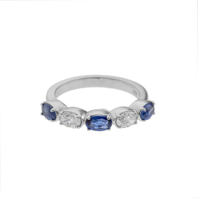 14K White Gold Sapphire and Diamond  Band