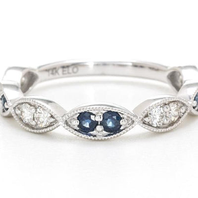 14K White Gold Sapphire and Diamond  Band - Tapper's Jewelry 