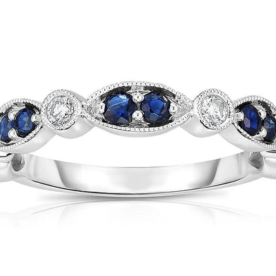 14K White Gold Sapphire and Diamond  Band - Tapper's Jewelry 