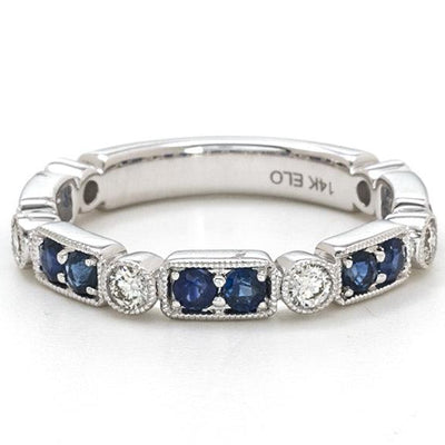 14K White Gold Sapphire and Diamond  Band - Tapper's Jewelry 
