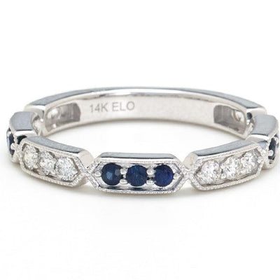 14K White Gold Sapphire and Diamond  Band