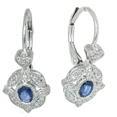 14K White Gold Sapphire and Diamond  Earrings - Tapper's Jewelry 