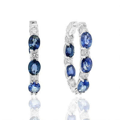 14K WHITE GOLD SAPPHIRE AND DIAMOND HOOP EARRINGS - Tapper's Jewelry 