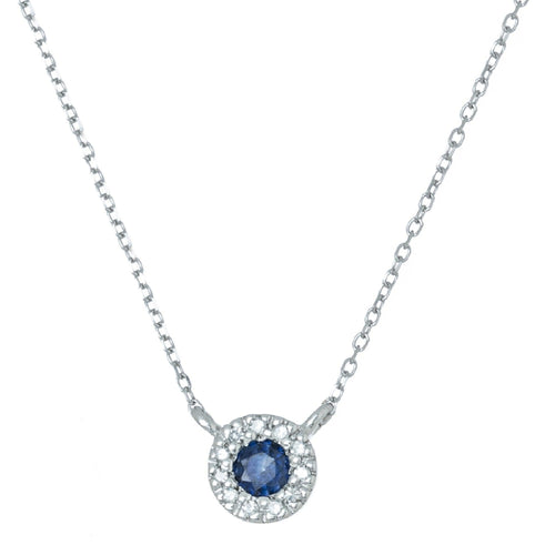 14K White Gold Sapphire and Diamond  Necklace