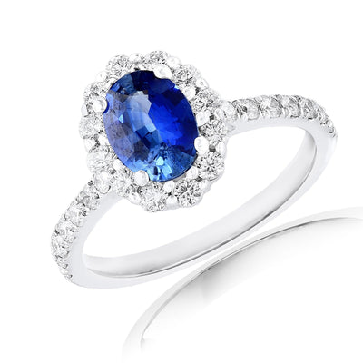 14K White Gold Sapphire and Diamond  Ring