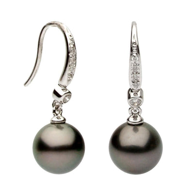 14K WHITE GOLD TAHITIAN PEARL EARRINGS WITH DIAMONDS - Tapper's Jewelry 
